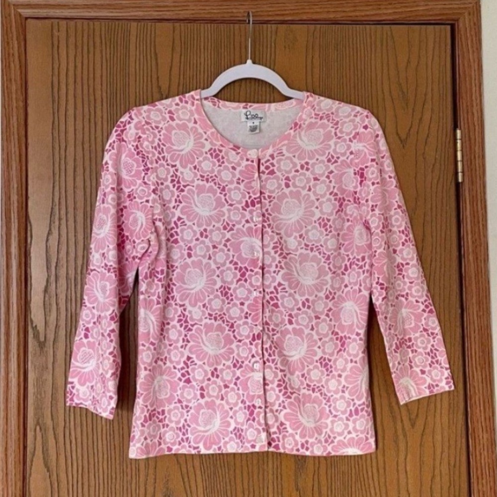 Lilly Pulitzer Pink Floral Button Up Cardigan
